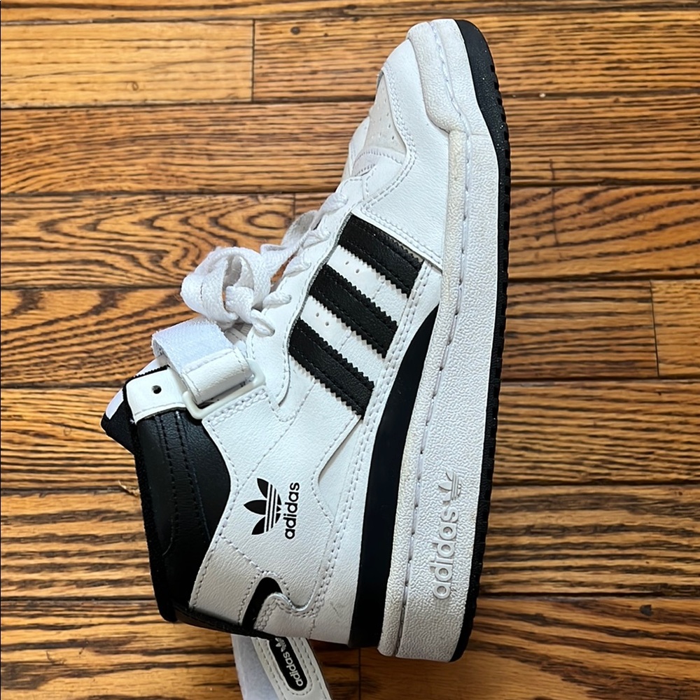 Adidas Forum White and Black High-Top Sneakers with Signature Stripes